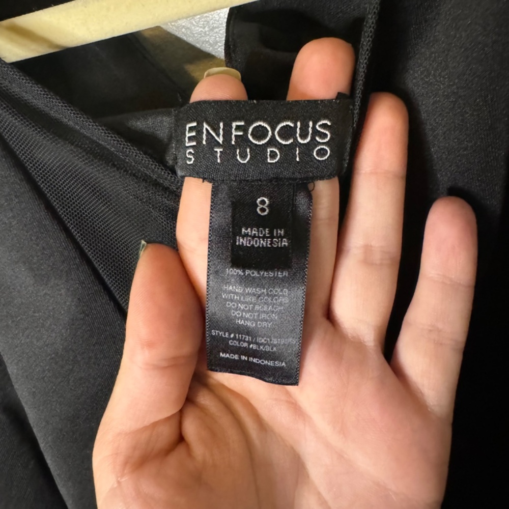 NWOT Enfocus Studio Little Black Dress with Mesh Side Detail and Mesh deep v - Picture 4 of 4